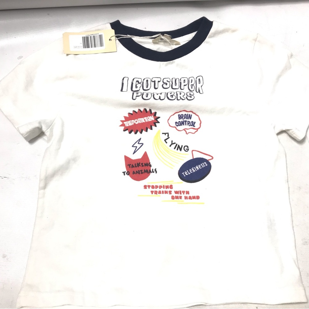 Hundred Pieces Boys Size 4T White Blue Shirt Short Sleeve “I Got Super Powers”